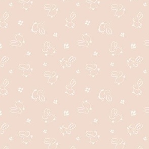 Medium || Cute Easter Bunnies and Footprints || Ivory on Dirty Baby Pink