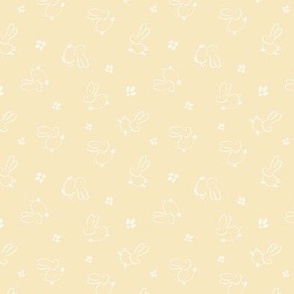 Medium || Cute Easter Bunnies and Footprints || Ivory on Pastel Yellow