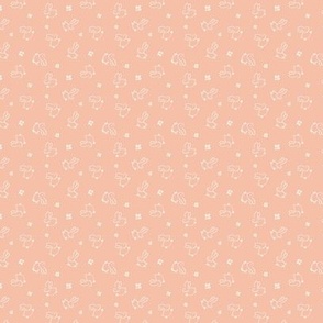Small || Cute Easter Bunnies and Footprints || Ivory on Coral Pink