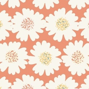 Medium || Cute Floral Flowers Directional || Ivory on Pastel Orange