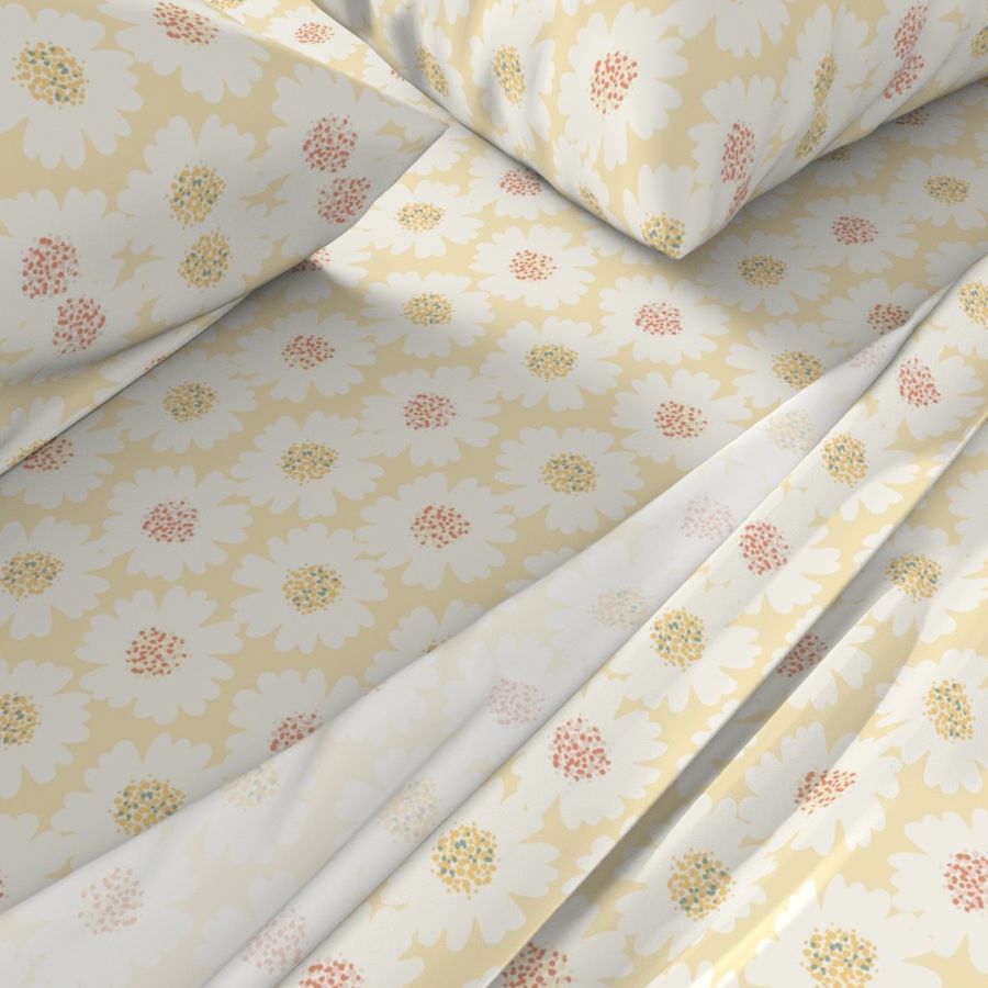 Medium || Cute Floral Flowers Directional || Ivory on Pastel Yellow