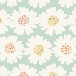Medium  || Cute Floral Flowers Directional || Ivory on Pastel Green