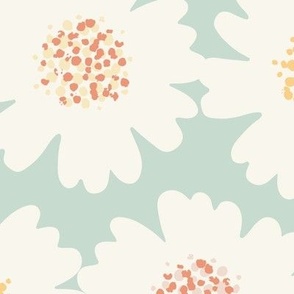 Large || Cute Floral Flowers Directional || Ivory on Pastel Green