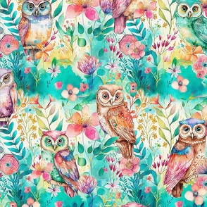 watercolor garden owls