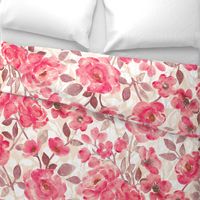 Retro Rose Pink Watercolor Blooms on Cream - extra large