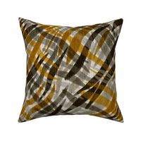 Abstract plaid zebra lines crossed  stripes with texture black, grey, ochre, large 18” repeat