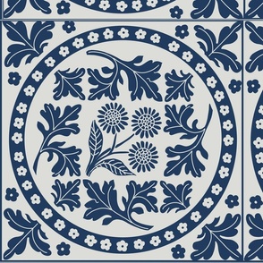 delft blue mediterranean tiles with flowers - large scale