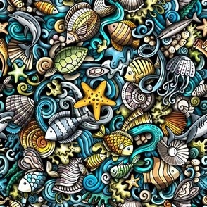 Sea life doodle. For masks print