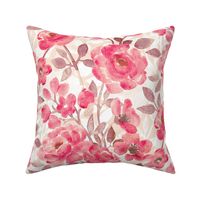 Retro Rose Pink Watercolor Blooms on Cream - large