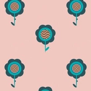 Geometric Flowers Turquoise on Pink