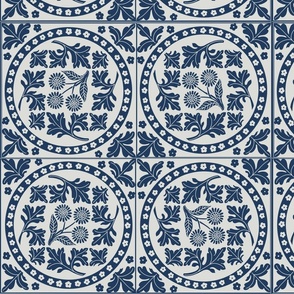 delft blue mediterranean tiles with flowers - medium scale