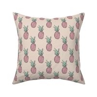 Boho summer pineapple black and white trendy illustration tropical fruit print design pink mint on sand