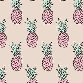Boho summer pineapple black and white trendy illustration tropical fruit print design pink mint on sand