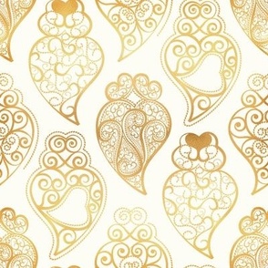 Small scale // Gold Coração de Viana // natural white background ornamental golden Portuguese Viana hearts extravagant gold cord filigree passementerie style inspiration