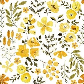 Small Mustard Flowers, Yellow Summer Floral Fabric (floral 1)