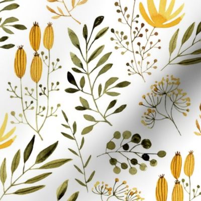Small Summer Flowers, Yellow + Green Floral Fabric (floral 2)