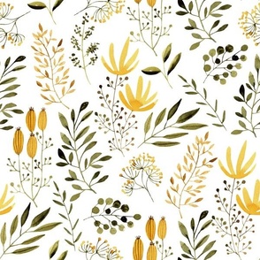 Small Summer Flowers, Yellow + Green Floral Fabric (floral 2)