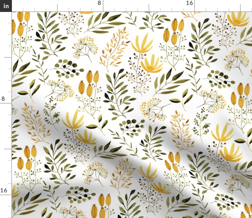 Small Summer Flowers, Yellow + Green Floral Fabric (floral 2)