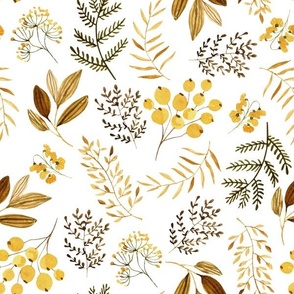 Small Mustard Floral, Yellow, Bronze + Gold Flowers and Leaves Fabric (floral 4) 