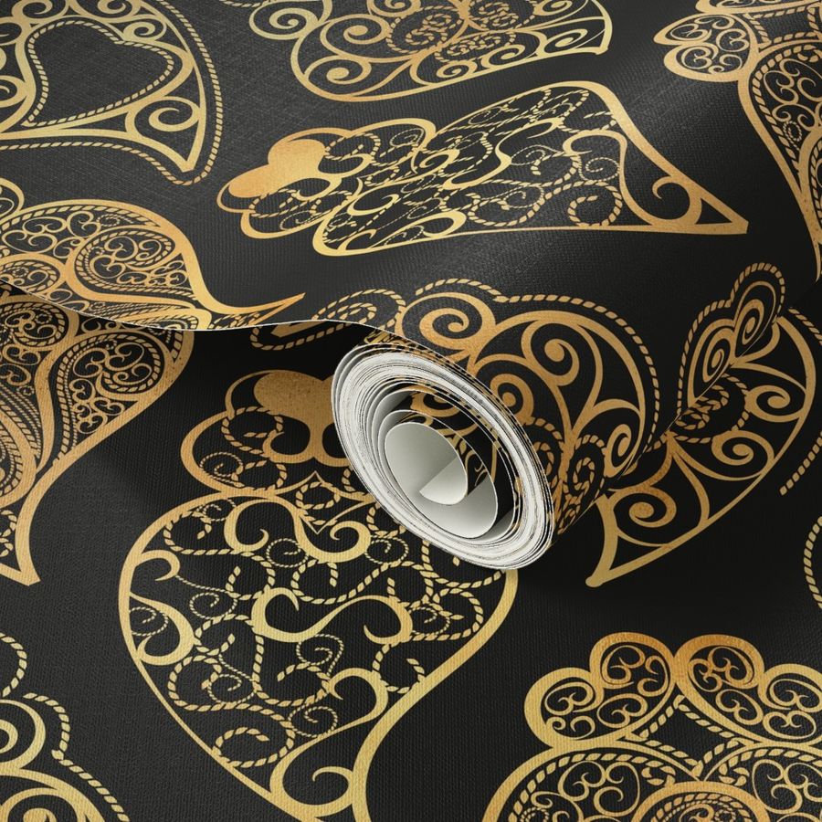 Tiny scale // Gold Coração de Viana // black background ornamental golden Portuguese Viana hearts extravagant gold cord filigree passementerie style inspiration