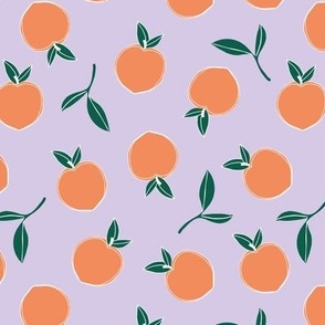 Soft minimalist summer citrus fruit garden nursery nineties orange green on lilac