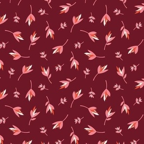Birds of paradise ditsy flowers - tropical boho summer garden hawaii island bikini vibes nursery pink orange red on burgundy wine