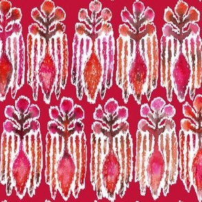 Ikat Botanical Watercolor Red Stacked Large