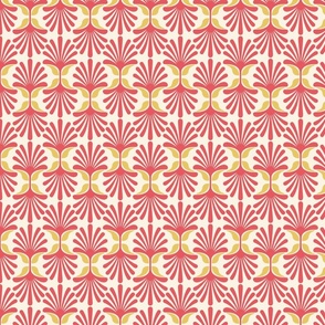 Geometric Daisies - Coral + Gold / Mustard - SMALL