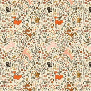 Tiny Woodland Animals in cream background | Cottagecore Critters | Earthy Tones | Pastoral Chic