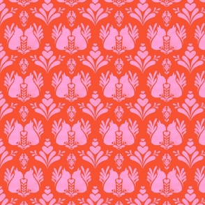 Frenchie Dog Block Print Inspired Style - Red and Pink SM