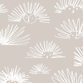 hedgehog squiggles taupe and white