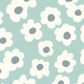 LARGE blue boho vintage daisy fabric 