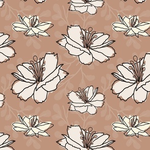 LARGE brown floral fabric - traditional floral fabric