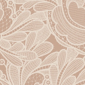 LARGE lace floral fabric - neutral boho brown