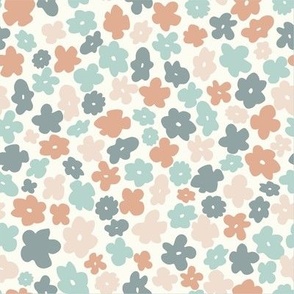 MEDIUM  flower power florals fabric - boho neutral brown and blue