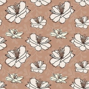 SMALL brown floral fabric - traditional floral fabric