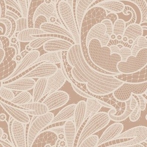 MEDIUM lace floral fabric - neutral boho brown