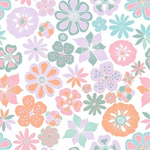 Handmade boho floral pattern with pinky pastel colors
