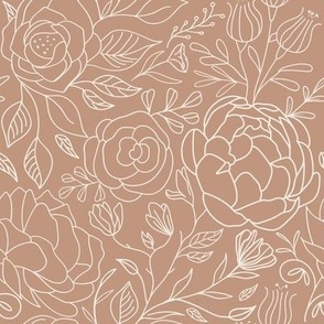 MEDIUM outline rose fabric - vintage floral drawn fabric - neutral boho blooms