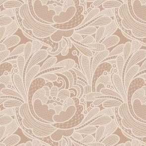 SMALL lace floral fabric - neutral boho brown