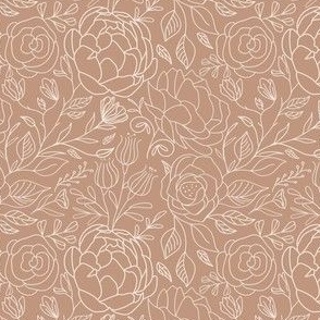 SMALL outline rose fabric - vintage floral drawn fabric - neutral boho blooms