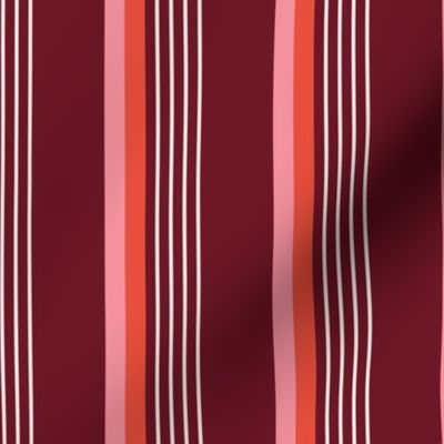Retro stripes plaid - colorful nineties inspired basic cottage striped mudcloth design pink orange on burgundy red