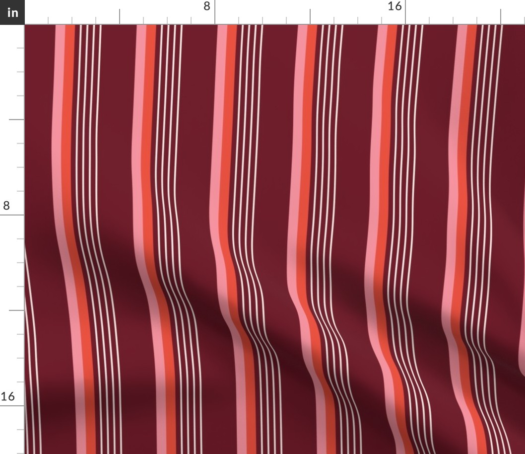 Retro stripes plaid - colorful nineties inspired basic cottage striped mudcloth design pink orange on burgundy red