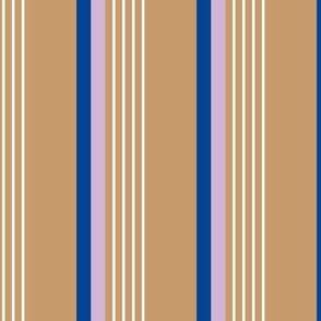 Retro stripes plaid - colorful nineties inspired basic cottage striped mudcloth design blue lilac white on caramel camel