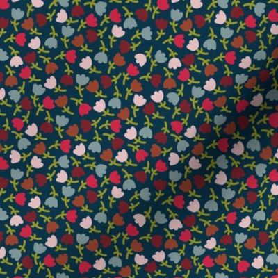 Tightly packed florals blue - small scale