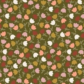 Tightly packed florals green - small scale