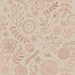 whimsical pink hand drawn florals cream background large