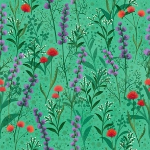 Scattered Delicate Wildflowers on Cool Teal 