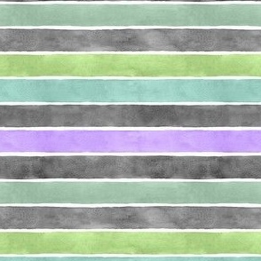 Halloween Monster Watercolor Broad Stripes Horizontal - Ditsy Scale - Purple, Green, Black and Grey Gray