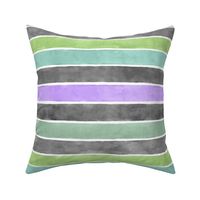 Halloween Monster Watercolor Broad Stripes Horizontal - Medium Scale - Purple, Green, Black and Grey Gray